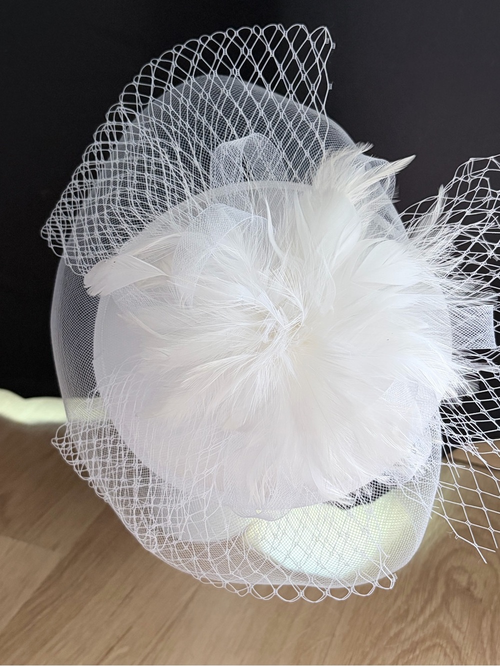White Feathered Veil Fascinator Hat Headband Clip - Elegant Women’s Accessory
